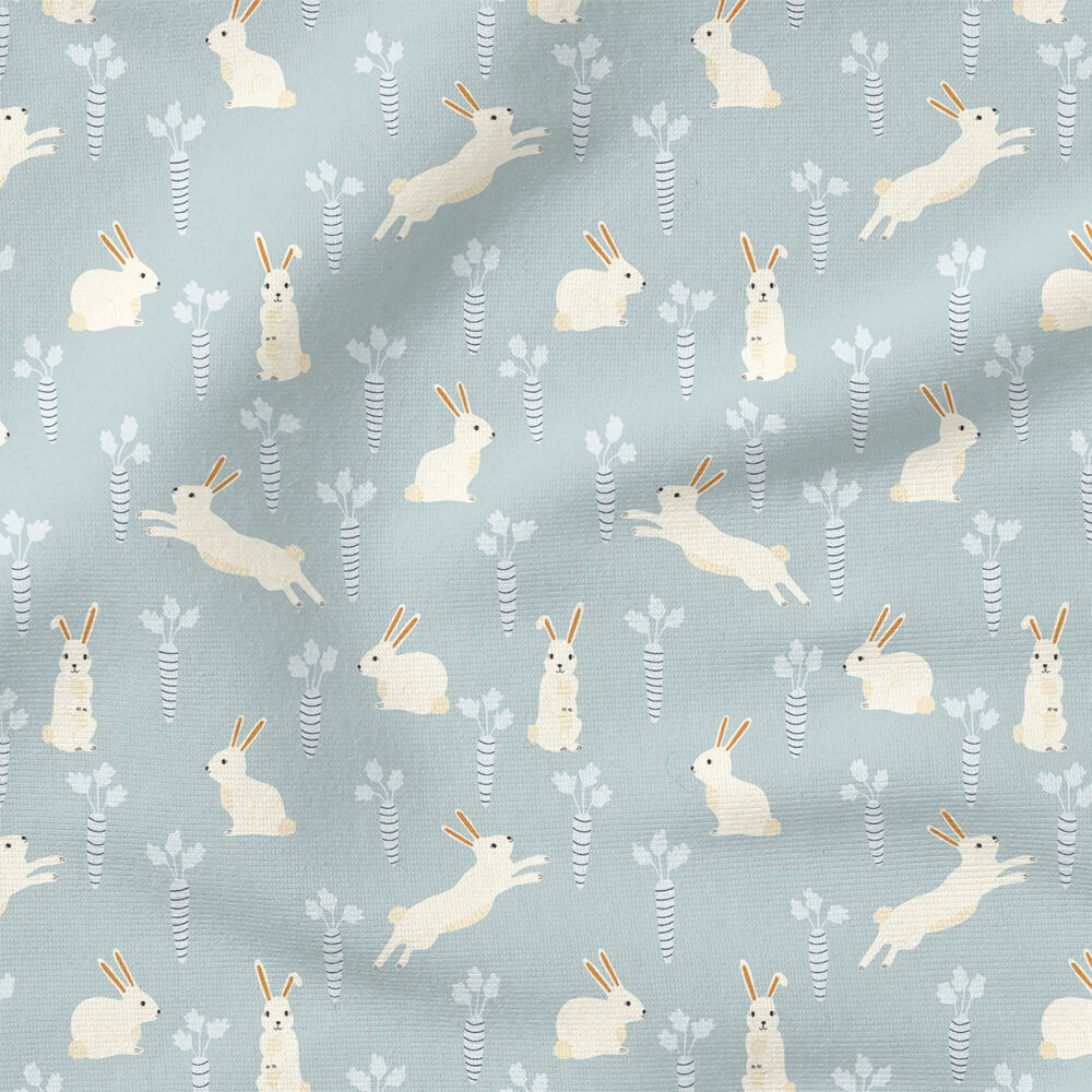 Easter Bunnies and Carrots (Blue) | Spring Fabric Design | Erin Kendal